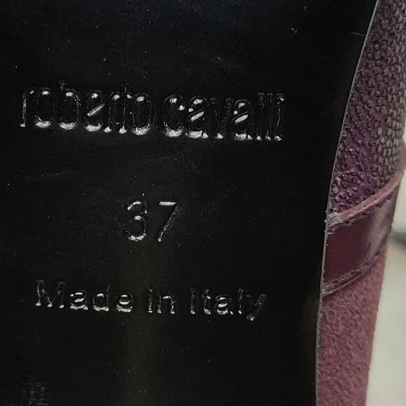 Roberto Cavalli Women's Stingray Purple Leather Bootie Heel Shoes Size 6.5 - Picture 9 of 11